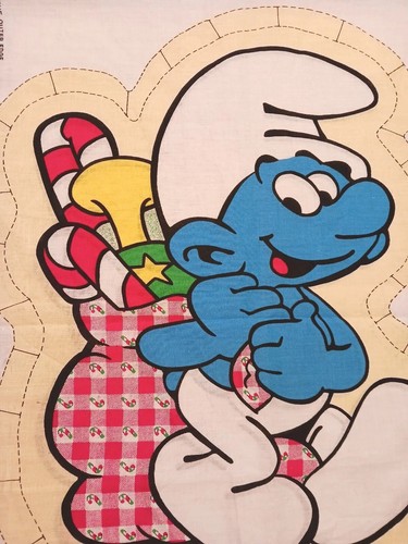 Smurf Christmas Cut N Sew VTG Doll Pillow Pattern Fabric Panel Smurf Candy Cane - Picture 7 of 7