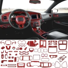 For Dodge Charger 15+ Red Carbon Fiber Steering wheel Dash Accessories Trims Set