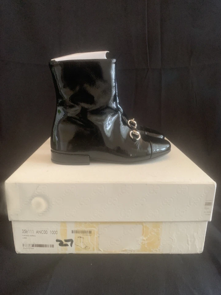 Gucci девочек загрузки туфли молодежный размер 27 черный 356111. * Б/у * W/коробка - Изображение 2 из 4