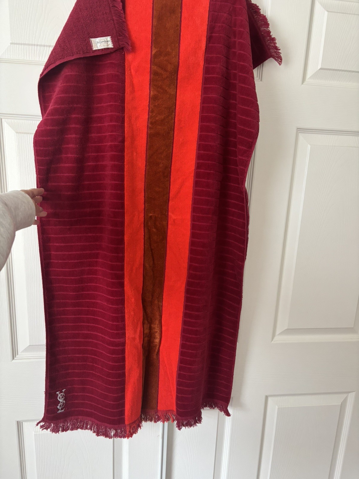 Vintage Yves Saint Laurent Fieldcrest Towel Striped Orange Stripe 1970s YSL