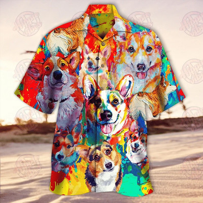 Life Is Better With A Corgi Painting Colorful 3D Print Polyester Hawaiia