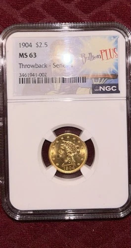 1904 GOLD LIBERTY HEAD $2.5 DOLLAR QUARTER EAGLE COIN NGC MINT STATE 63. Beauty!