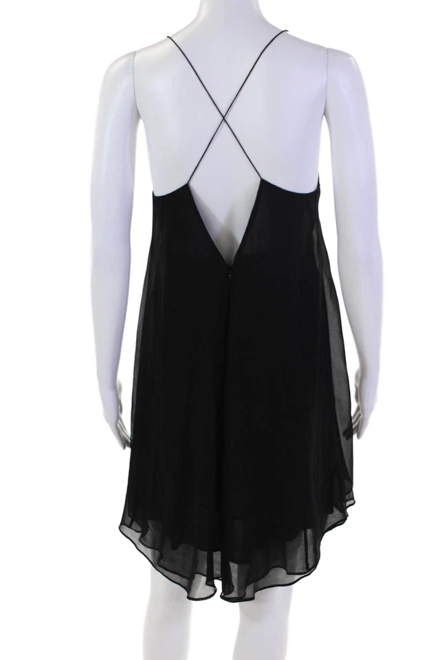 Theyskens Theory Womens Back Zip Spaghetti Strap V Neck Silk Dress Black Size 2 - Image 3 of 4