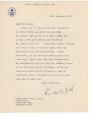 British MP Ronald Bell Signed Letter 1956  British Film Industry / Autographed 