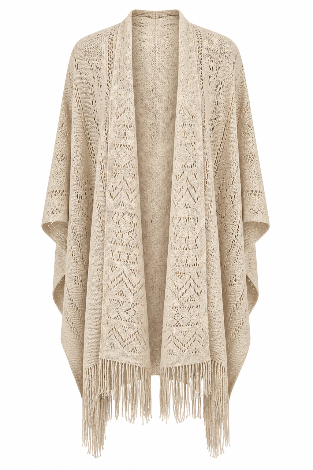 Macchia Di Ruggine Boho Poncho One Size Oatmeal Open Front Wrap Fringe Shawl K14