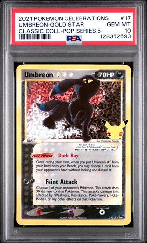 2021 POKEMON UMBREON-GOLD STAR CELEBRATIONS CLASSIC COLL-POP SERIES 5 #17 PSA 10