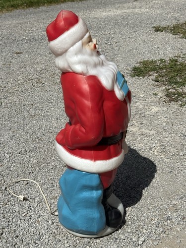 Vintage 1971 Empire Santa Claus Blow Mold 33” Blue Present Christmas Light Works - Picture 3 of 6