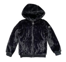 DKNY Girls' Winter Jacket Full Zip Up Faux Fur Sherpa Bomber Jacket Black 14/16