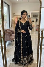 Attractive Black Satin Silk Salwar Kameez With Dupatta For Party Wear
