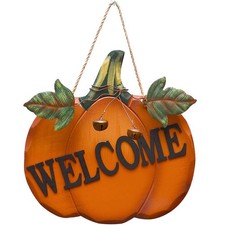 Wood Pumpkin Welcome Sign Fall Front Door Decor Rustic Hanging Welcome Door