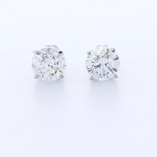 Solid 14K Yellow Gold Stud Earrings Classic 3.01 CT Round Natural Diamond H SI2