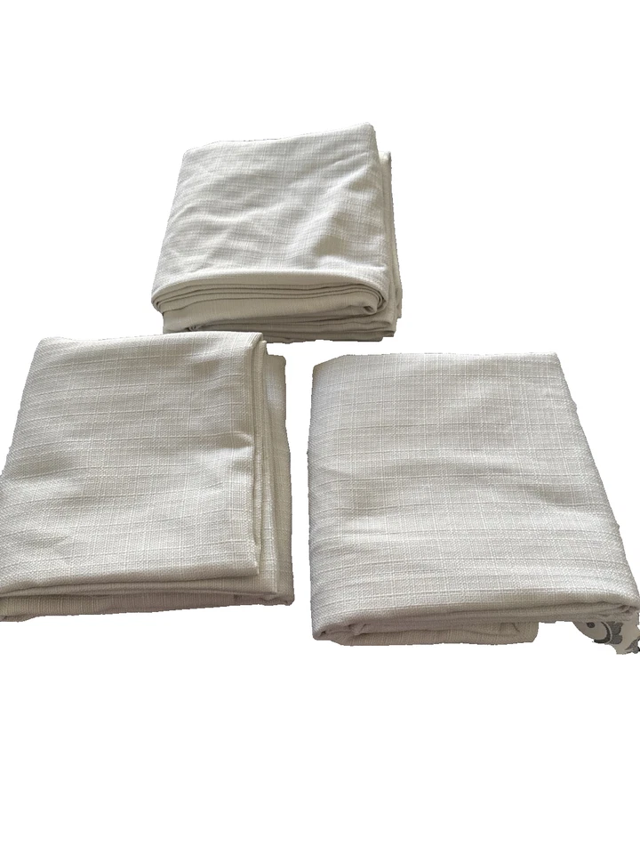 Pottery Barn White Textured Blend Curtain Cotton Blend Classic 96 X50 3 Panels - Image 4 of 4