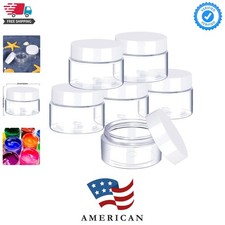 6 Pack 2 oz Plastic Jars Containers with Lids Wide-mouth Refillable Leakproof...