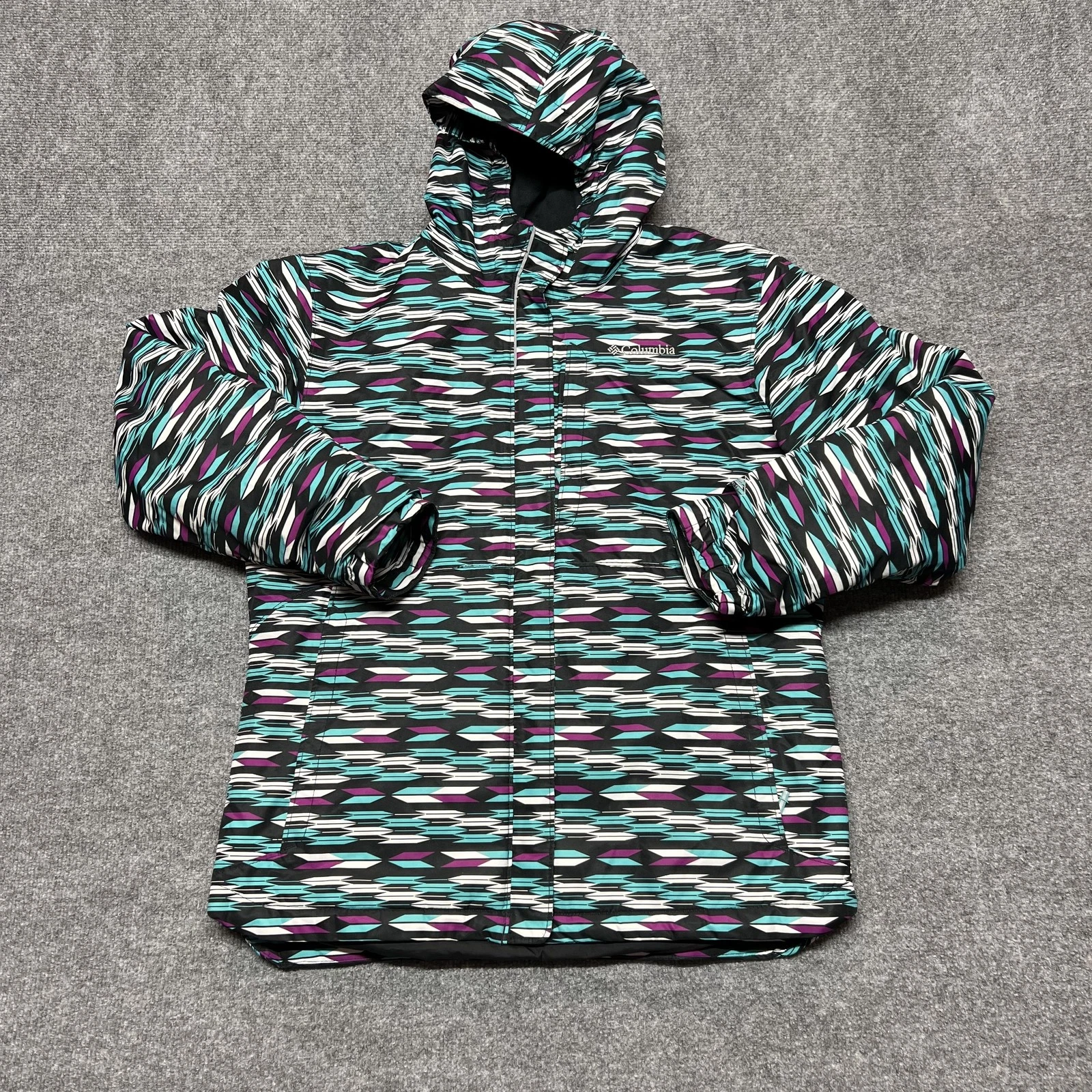 Columbia Omni-Heat Jacket Womens XL Multicolor Hooded Insulated Ski Snow Print