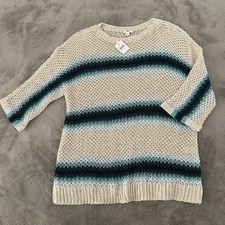 NWT J. Jill Cotton Linen Open Knit Sweater LARGE Pullover Crewneck