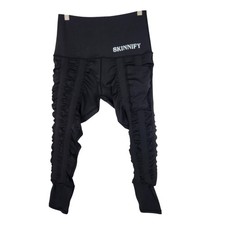 SKINNIFY Resistance Band Leggings Womens Small Black Compression Ruched Pockets