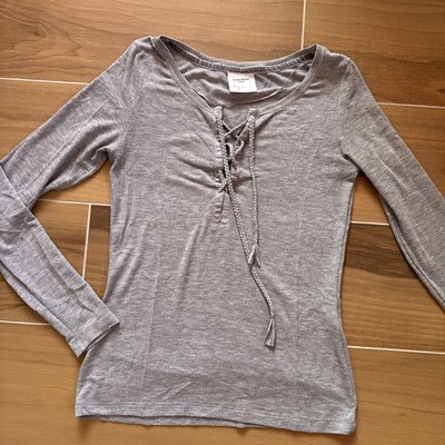 Vera Moda Langarmshirt Gr.S Grau Melange V-Ausschnitt Schnürung