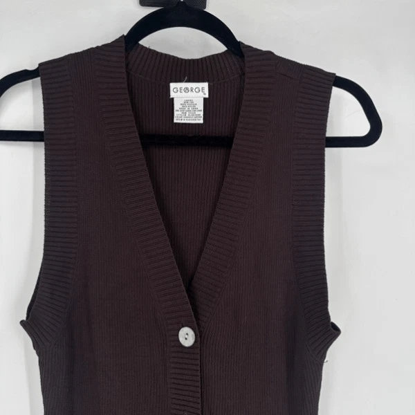 Chaleco Top George Y2K Acanalado Marrón Chocolate Abotonado Cuello en V Talla M De Colección Foto 4 de 4