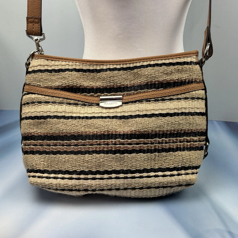 Rosetti Crossbody Womens Handbag Purse Adjustable Woven Brown Earth Tones New - Image 2 of 4