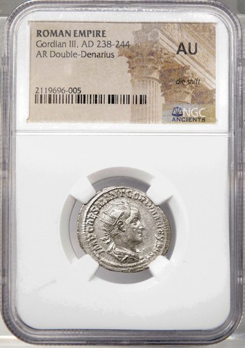 GORDIAN III Rare Antioch mint NGC Cert.AU a.UNCIRCULATED Victory Double Denarius - Picture 2 of 11
