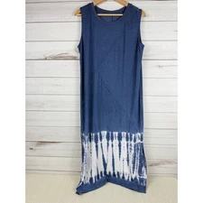 Te Verde Sleeveless Long Midi Women's Size M Blue with Tie Dye Dipped Hem