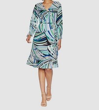 Adrianna Papell Women's Blue Printed Emilio Maze Self-Tie Midi Wrap Dress Size 4