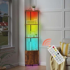 Uimoso 5 Tier Corner Shelf Tall Corner Stand with LED Light & Doors Narrow Rack