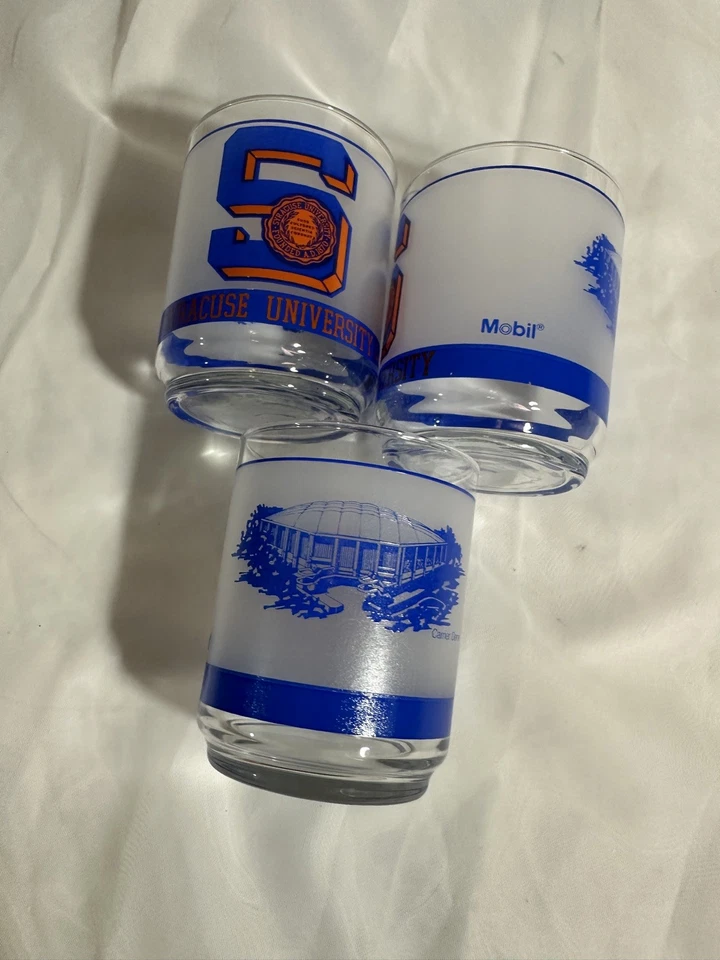 Juego de 3 vasos esmerilados Syracuse University Carrier Domo Mobil vintage SU naranja Foto 3 de 4