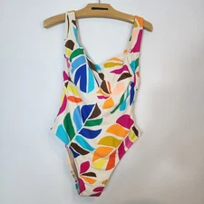 NWT Tabitha Brown X Target Sz M Botanical Print Swimsuit Rainbow Floral Leaf
