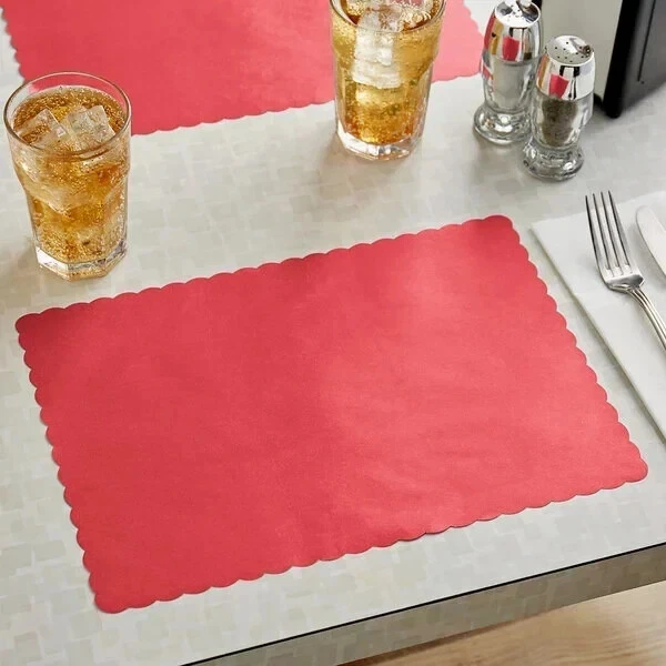 1000 DINNER SCALLOP PLACEMATS 13.2"x 9.5" RED SINGLE USE PAPER RED - Image 2 of 2
