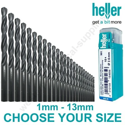 10 PACK Heller HSS R Twist Drill Bit Set Metal Wood Plastic ALL SIZES 1mm - 13mm