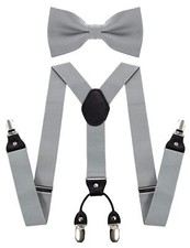 Solid Color Suspender and Silk Bow Tie Sets for Men Adjustable Elastic Design