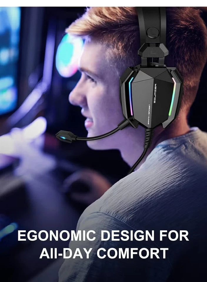 YESIDO EK03 Wired Gaming Headset LED Lights HD Sound Mic USB 3.5mm PC PS5 Xbox - Image 3 of 3