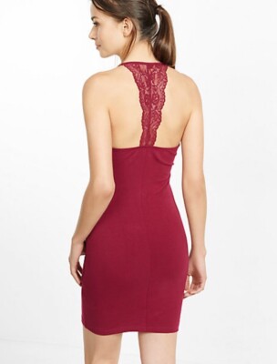 NWT - Express Maroon Sleeveless Bodycon Lace Detail Racerback Dress Size S  | eBay