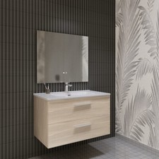Mobile Bagno 60 80 100 120 cm sospeso lavabo ceramica 2 cassettoni rovere LINDA