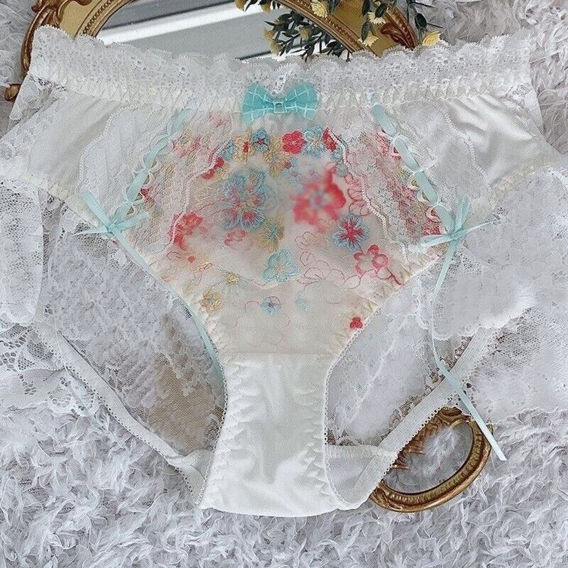 New Lolita Sweet Girls Panties Embroidery Floral Briefs Underpant Bow