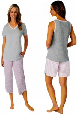 NWT CAROLE HOCHMAN 1684608 PIECE PAJAMA SET GRAY PINK LEOPARD