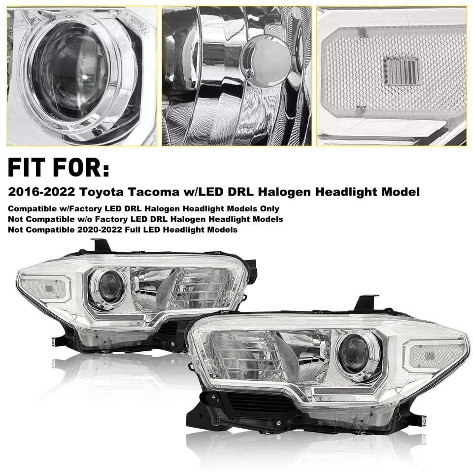 For 20162022 Toyota w/ LED DRL Chrome Headlights Headlamps Left
