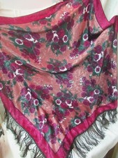 Vintage Axcess polyester blend Shawl Scarf red green pink Flowers