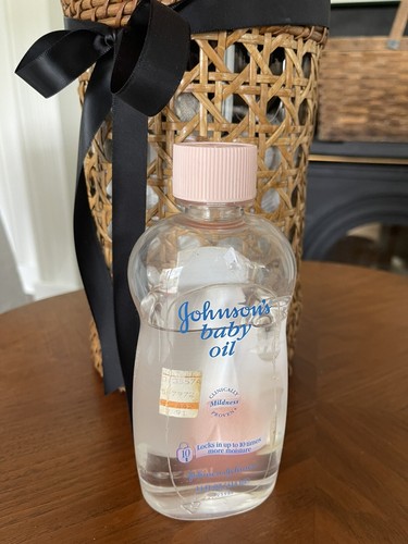 Vintage Johnson's Baby Oil 12Fl. Oz. Bottle Pink Cap