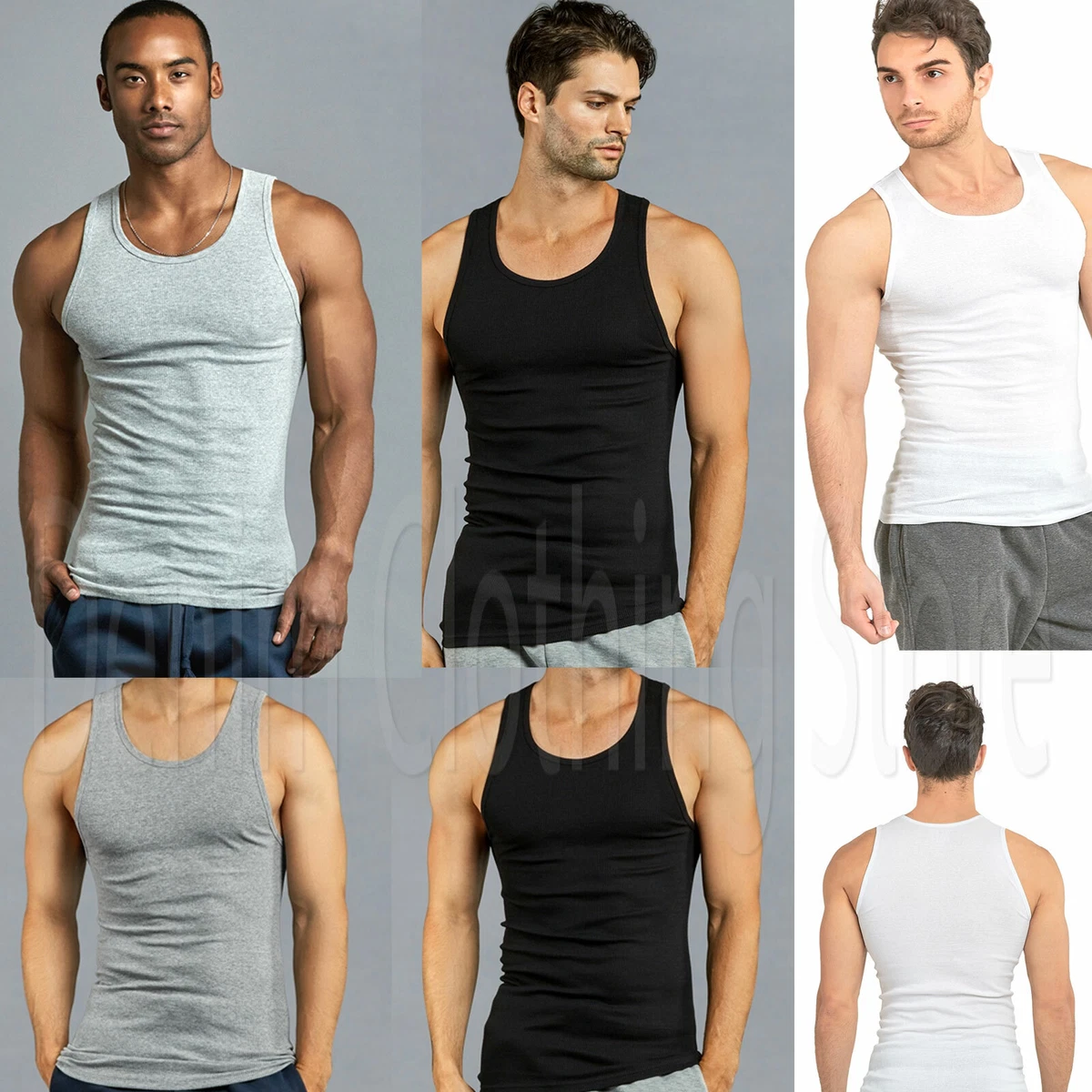 3 6 12 Pack Men Tank Top 100% Cotton A-Shirt Wife Beater Ribbed Undershirt  S-3XL