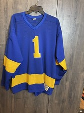 Champion Dan Coultier Hockey Jersey Adult Large USA made #1 Blue/Yellow