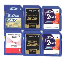 Lot Of 6x Dane-Elec / PNY 2GB SD Camera Memory Cards
