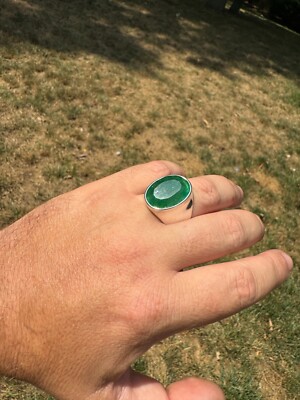 6ct Natural Green Emerald Real Gemstone Mens Real Solid 925 Silver Signet Ring 6ct Natural Green Emerald Real Gemstone Mens Real Solid 925 Silver Signet Ring