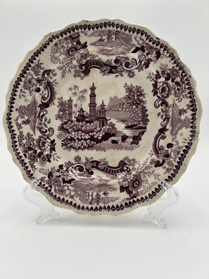 Job and John Jackson J.J.J. Purple Transferware Plate Indian Pagoda c. 1830's