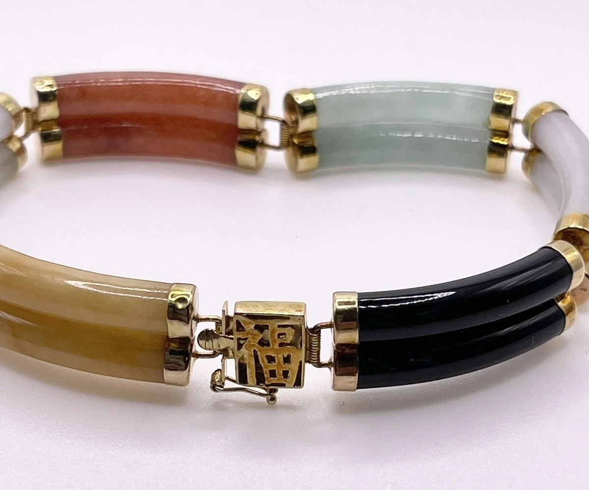 Vintage 14k Gold Multicolored Jade Bracelet eBay