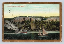 Postcard The Palisades Hudson River New Jersey c1908 Steamship Boat Gold Frame