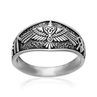 925 Sterling Silver Viking Raven Heil Odin Old Norse Runes Futhark Script Ring
