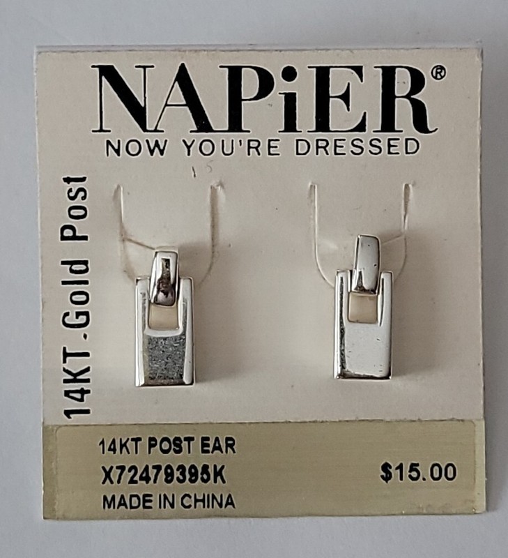 Vintage Napier 14K Gold Post Silver Door Knocker Earrings NOS