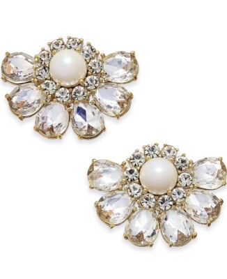 $58 Kate Spade goldstone  clear & pearl   crystal cluster stud earrings  D52
